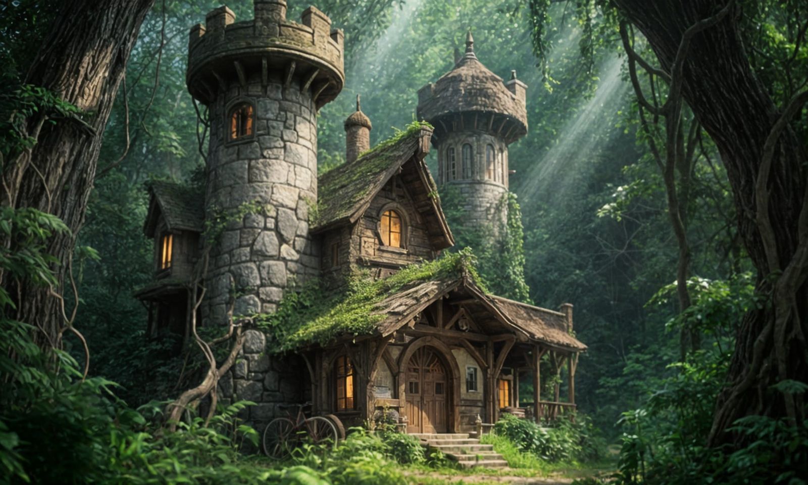 Antique Car Before Whimsical Cottage