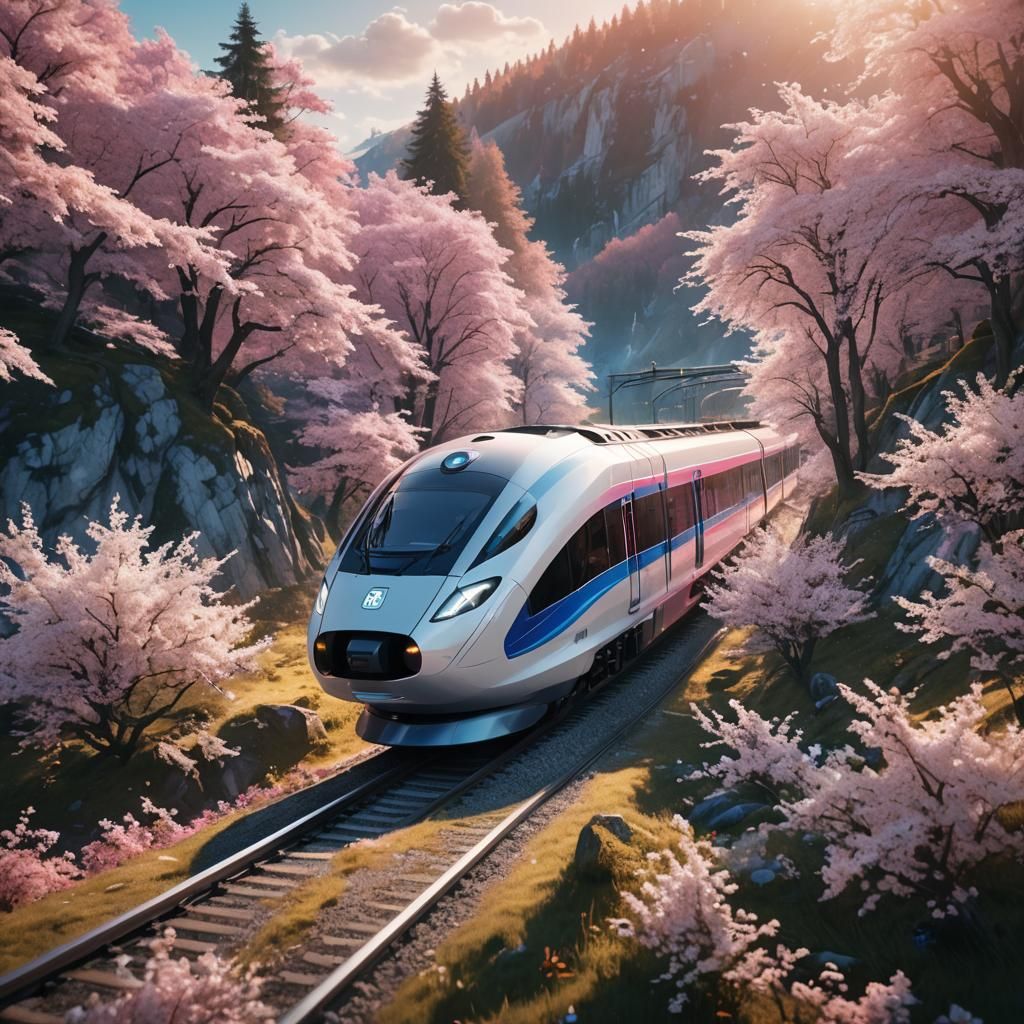 Futuristic German Train Through Mystical Forest