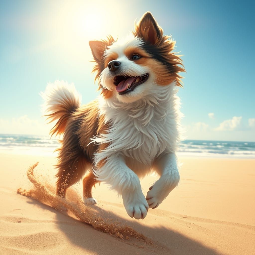 Joyful Cotton Ball Dog on Sunny Beach