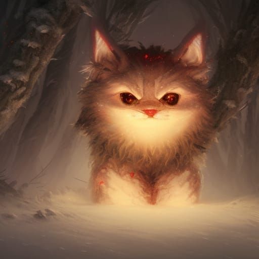 Cute Monstrous Yule Cat in Dark Fantasy Style