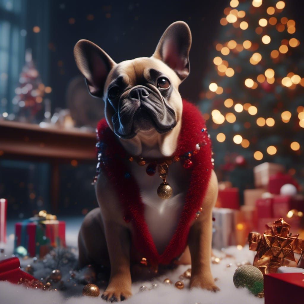 Festive Dogs Celebrate Christmas: Detailed Fantasy Art