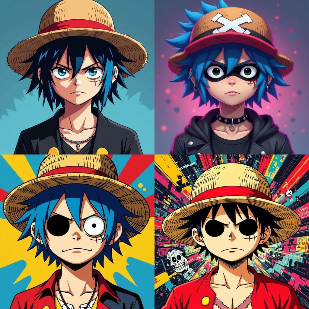 Gorillaz 2D as Luffy in Demon Days Art Style
