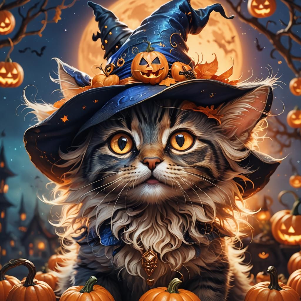 Halloween Kitten Portrait in Fantasy Style