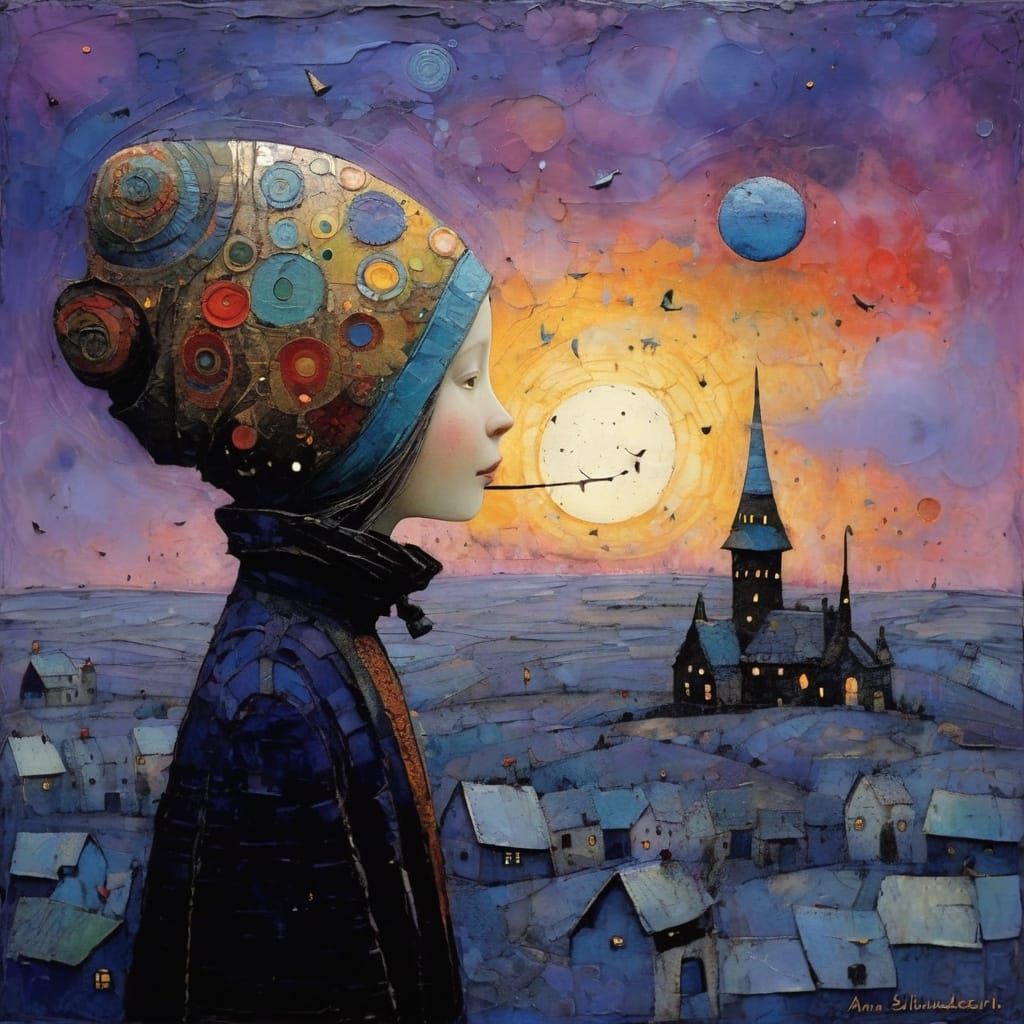 Textured Encaustic Painting in Naive Primitive Style