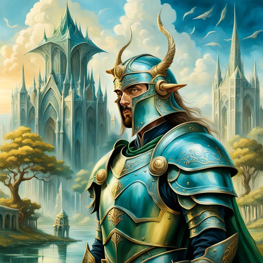 Alliance Paladin in Surreal Elven City, Dali Style