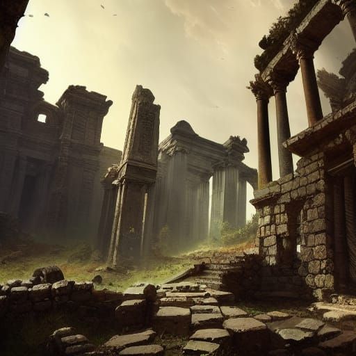 Dark Fantasy Ruins in Hyperdetailed Style