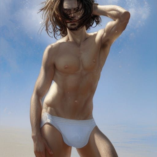 Man in White Bikini at the Beach