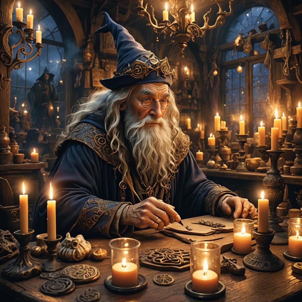 Mystical Wizard in Night Cafe: Fantasy Concept Art