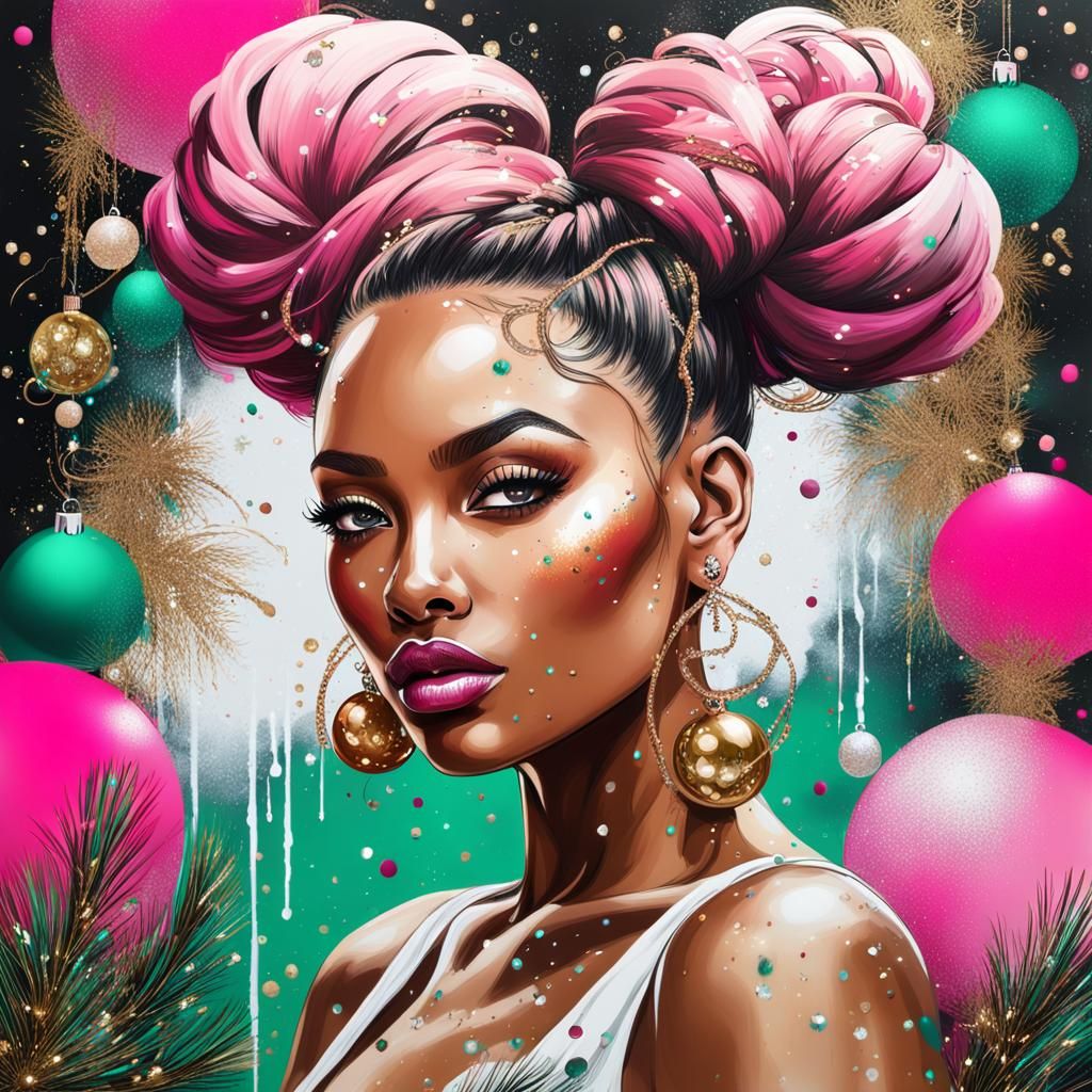 African Bohemian Girl with Christmas Decorations