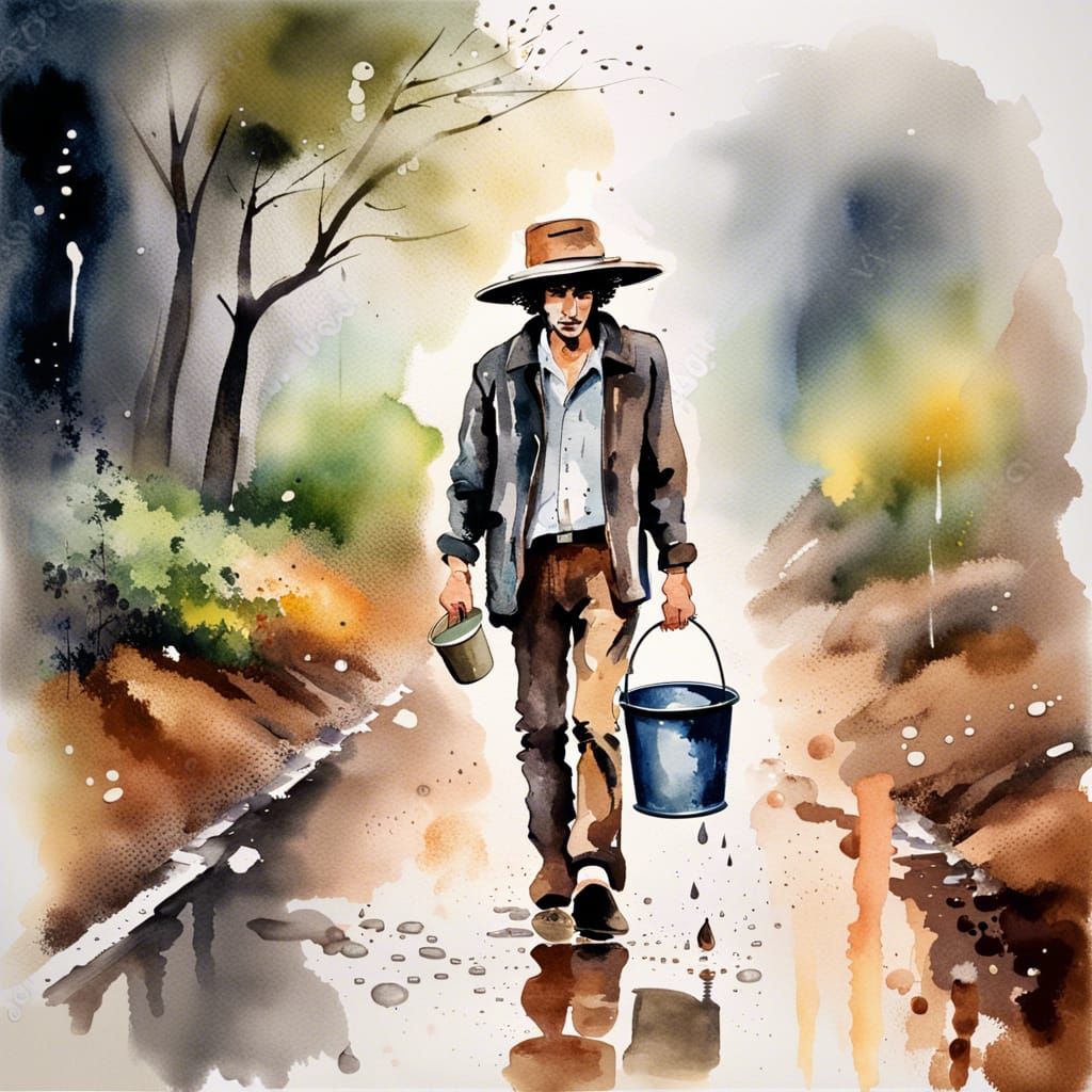 Bob Dylan in Watercolor with Buckets of Rain