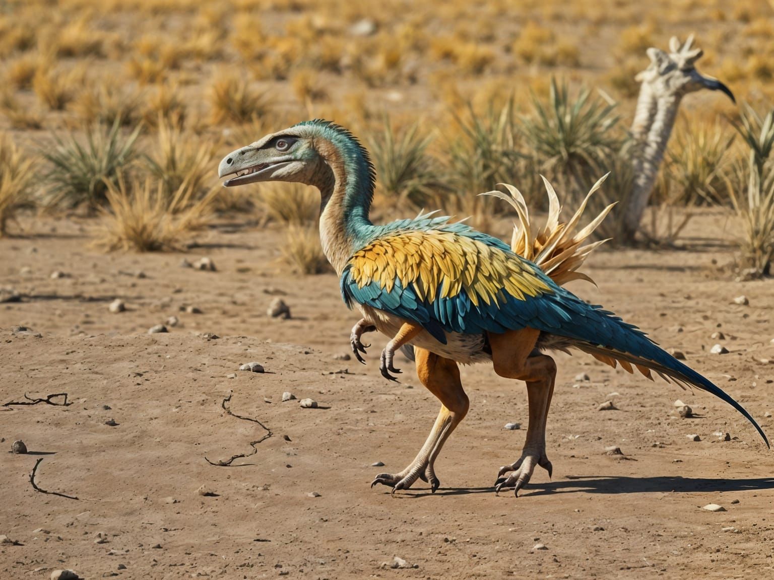 Vibrant Prehistoric Bird Roams the Savannah