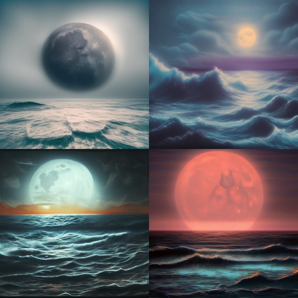 Full Moon Over a Reckless Sea in Detailed Painting