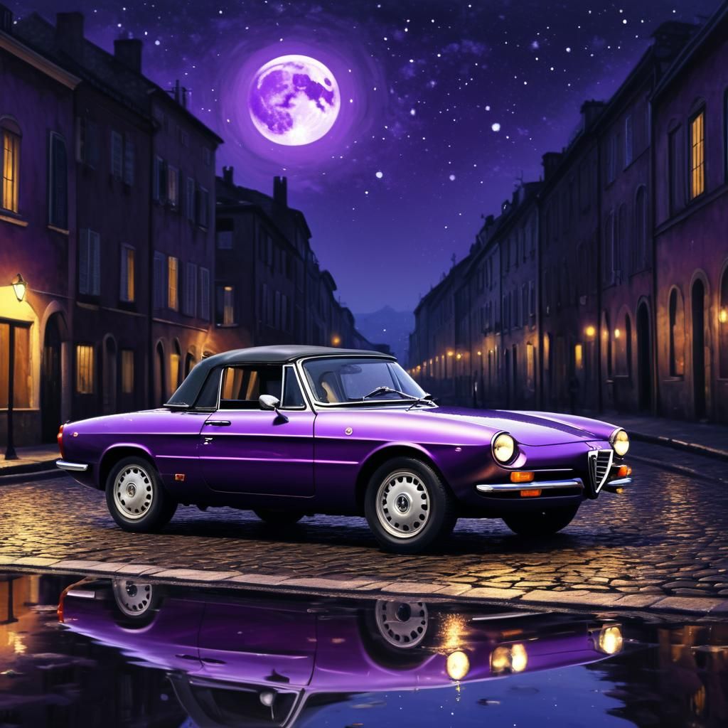 Purple Alfa Romeo Spider in Rembrandt Style