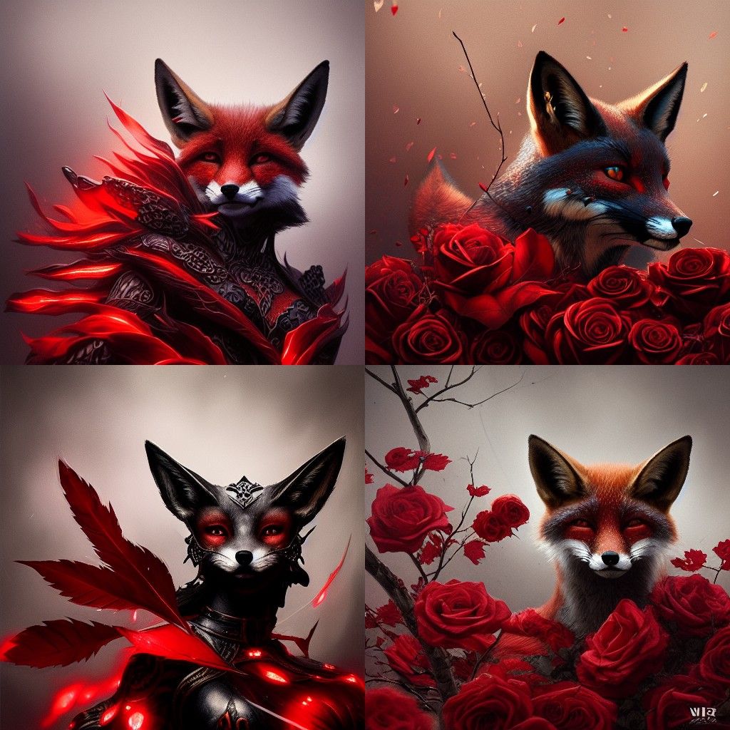 Fox with Roses: Hyper-Realistic 8K Photograph