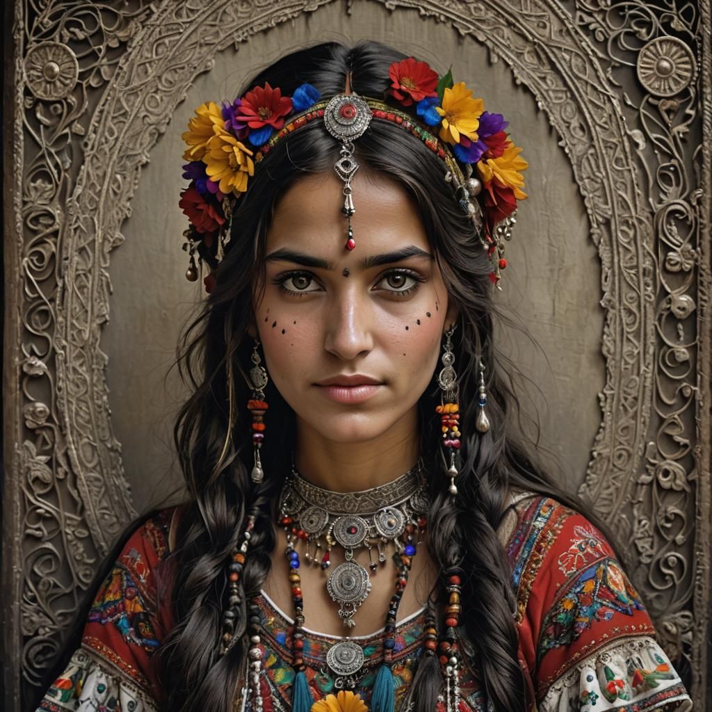 Romanian Girl in Tribal Dress: Fantasy Realism Portrait