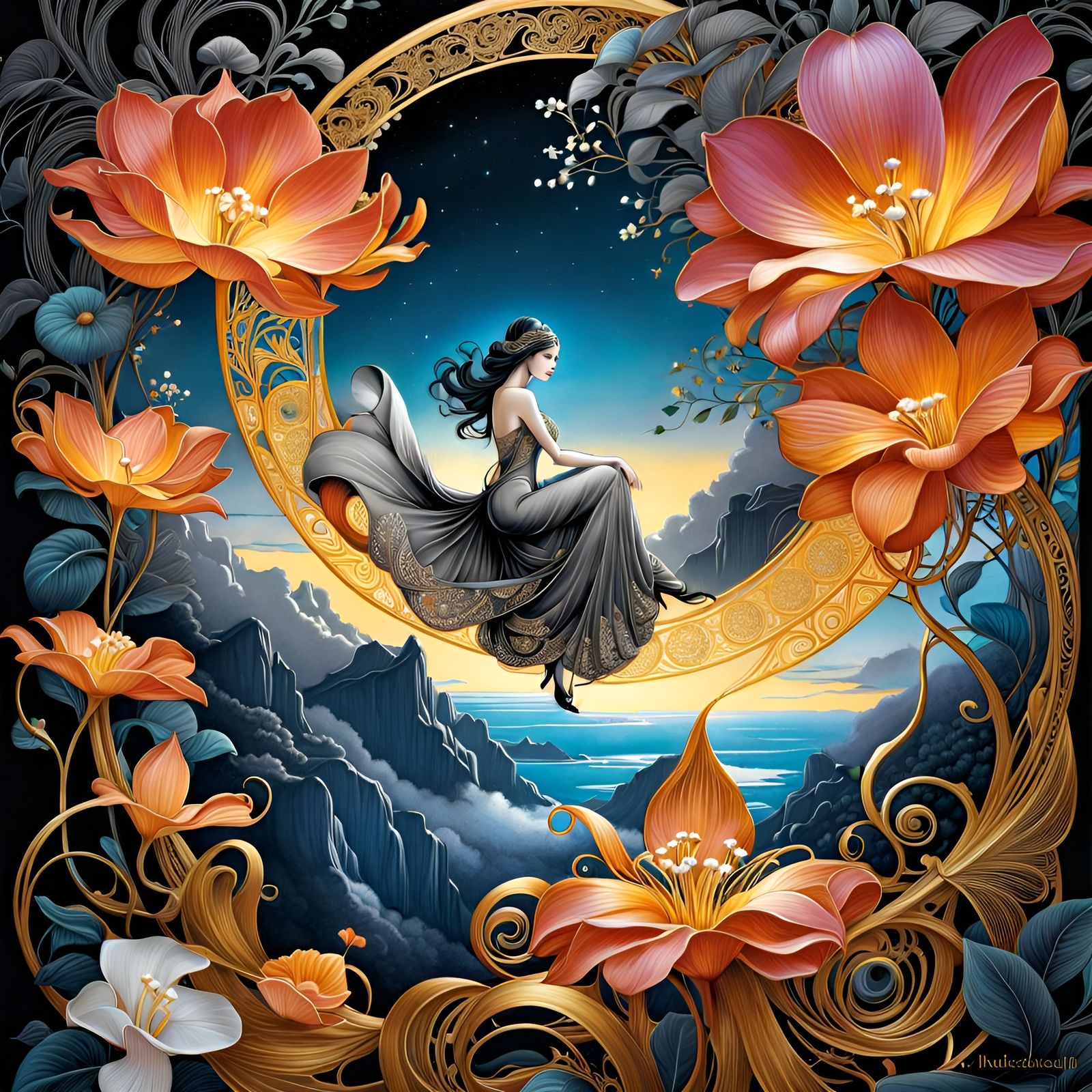 Elegant Perfume Goddess in Art Nouveau Style