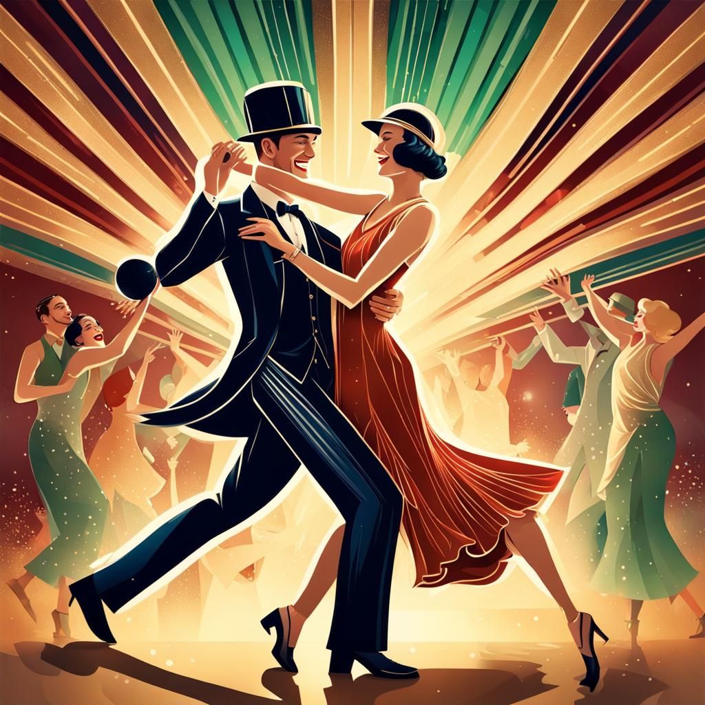 Art Deco Couple Dancing at 1920s Christmas Party