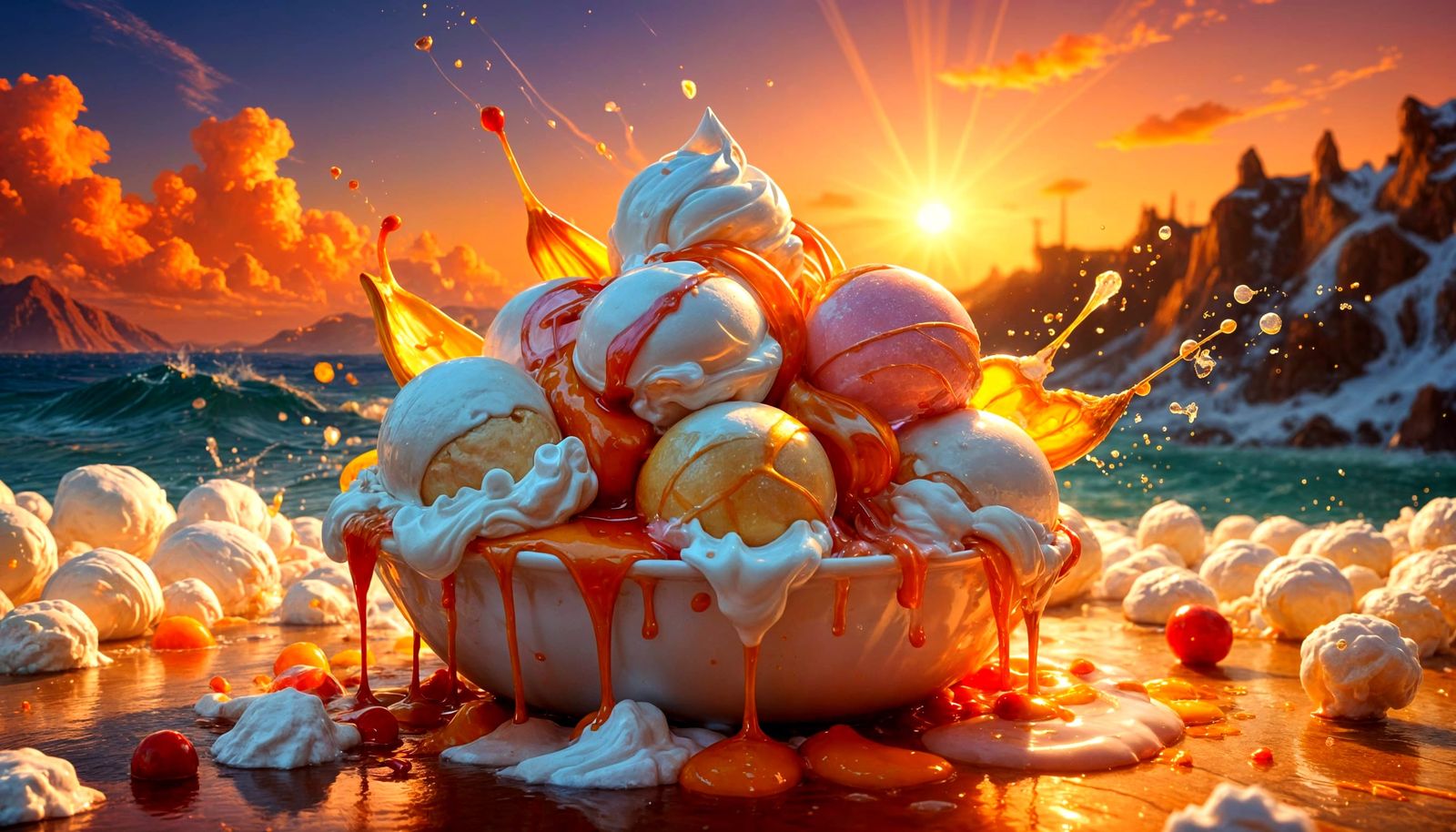 Surreal Sundae Dreamscape in Hyperrealistic Digital Art