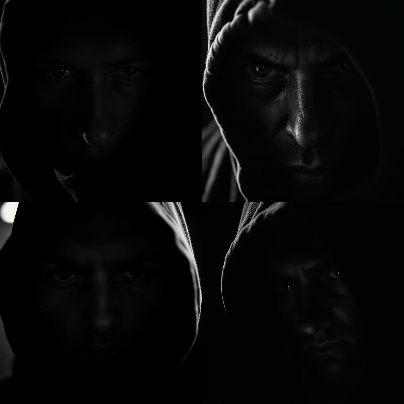 Monochrome Hooded Portrait in Shadowy Lighting
