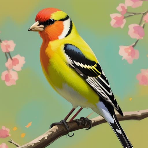 Vibrant Goldfinch Perched in Impressionist Watercolor Style