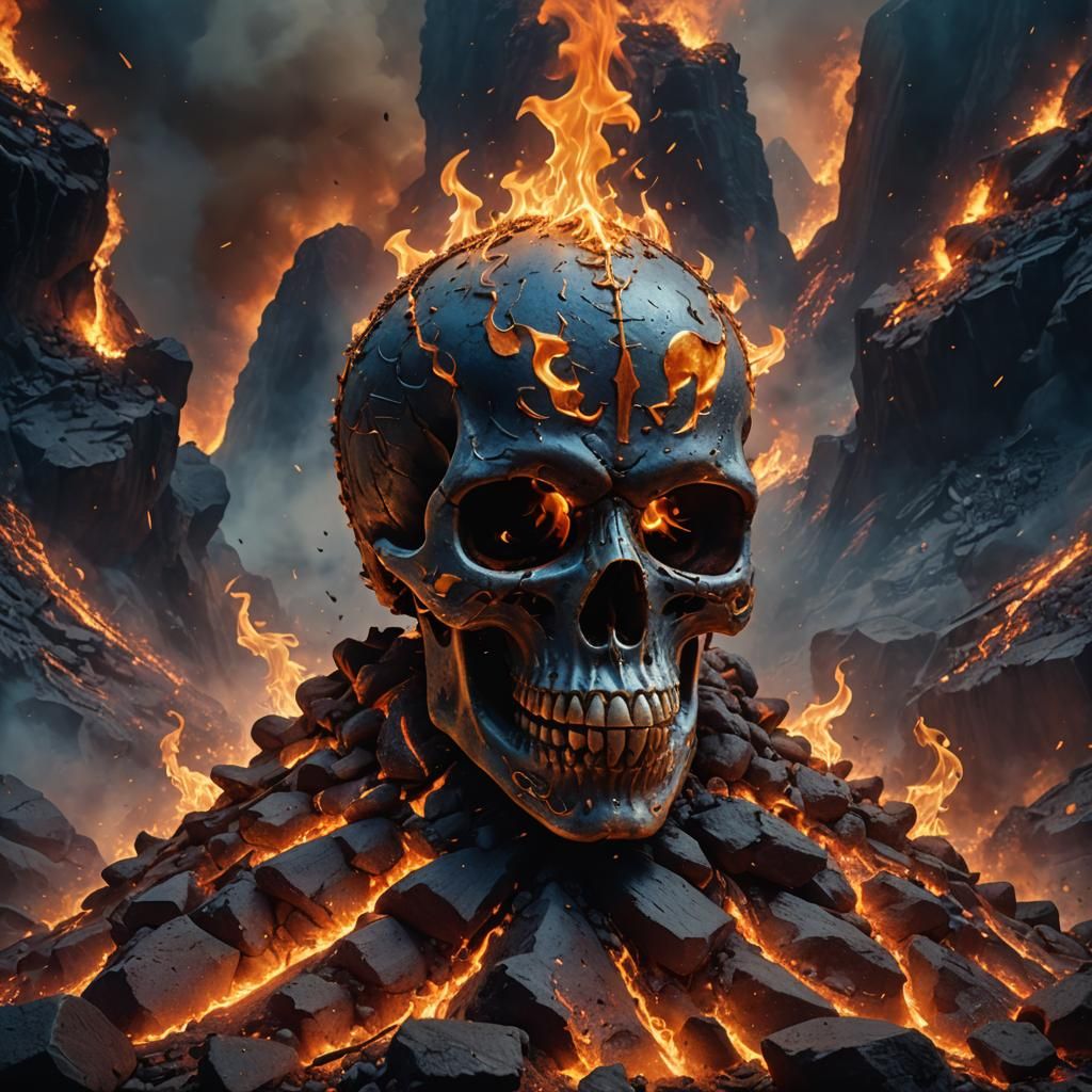 Burning Skull on Ember Mountain: Digital Matte Painting
