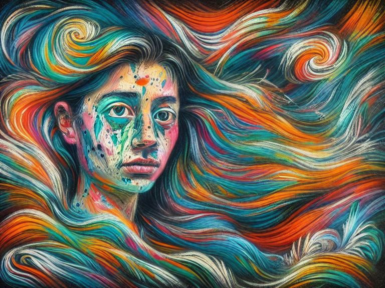 Abstract Expressionism Portrait of Girl in Floral Dress