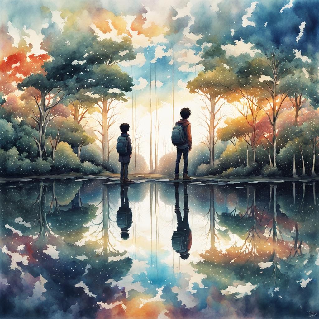 Infinite Mirror Illusion in Watercolor Style