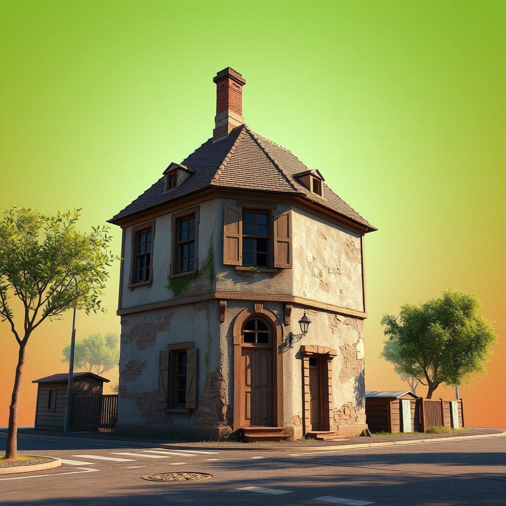 French Cityscape with Abandoned Mansion
