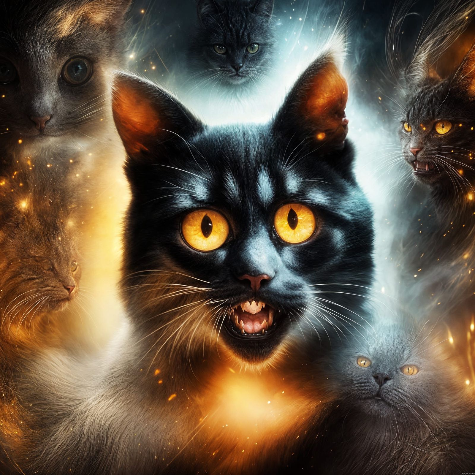 Creepy Cute Smiling Cat Portrait in Dark Fantasy