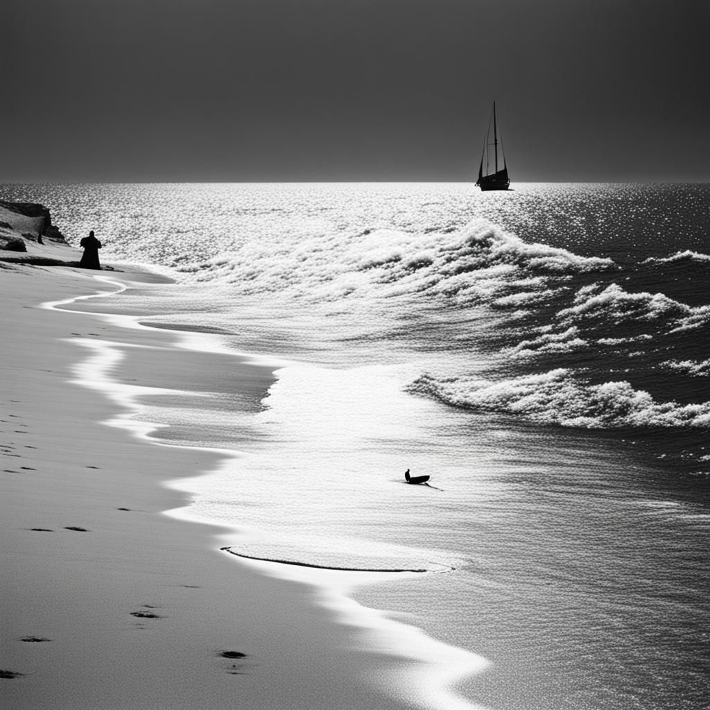 Minimalist Seascape at Sunset in Black and White