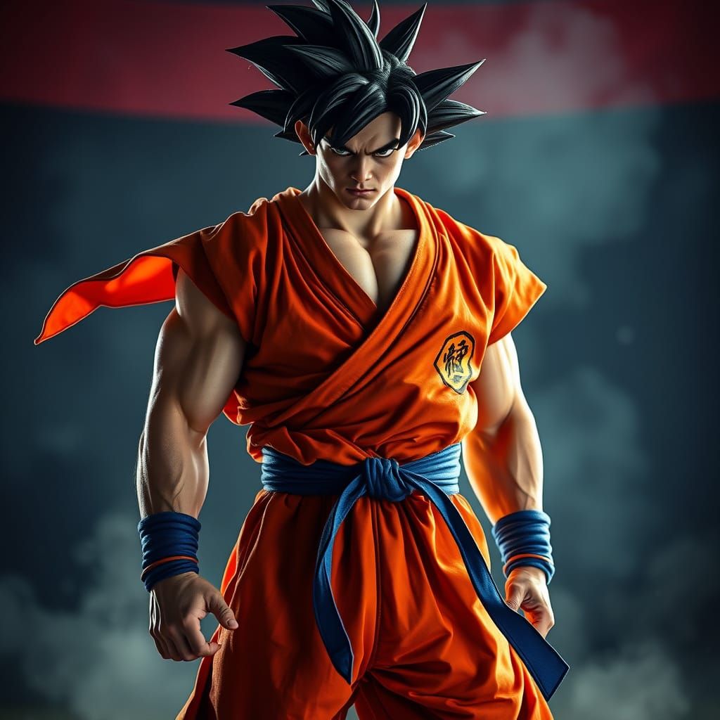 Heroic Full Body Goku as a Real Life Human, Cinematic Film S...
