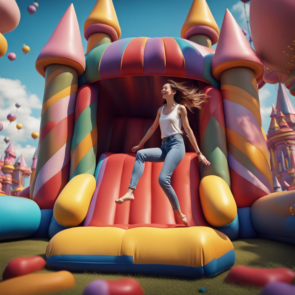 Barefoot Woman's Joyful Bounce in Fantasy Art