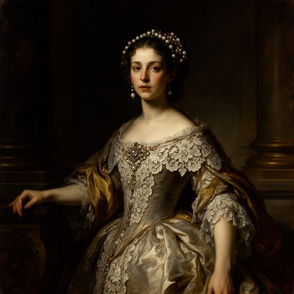 Regal Queen Portrait in Baroque Oil Painting Style