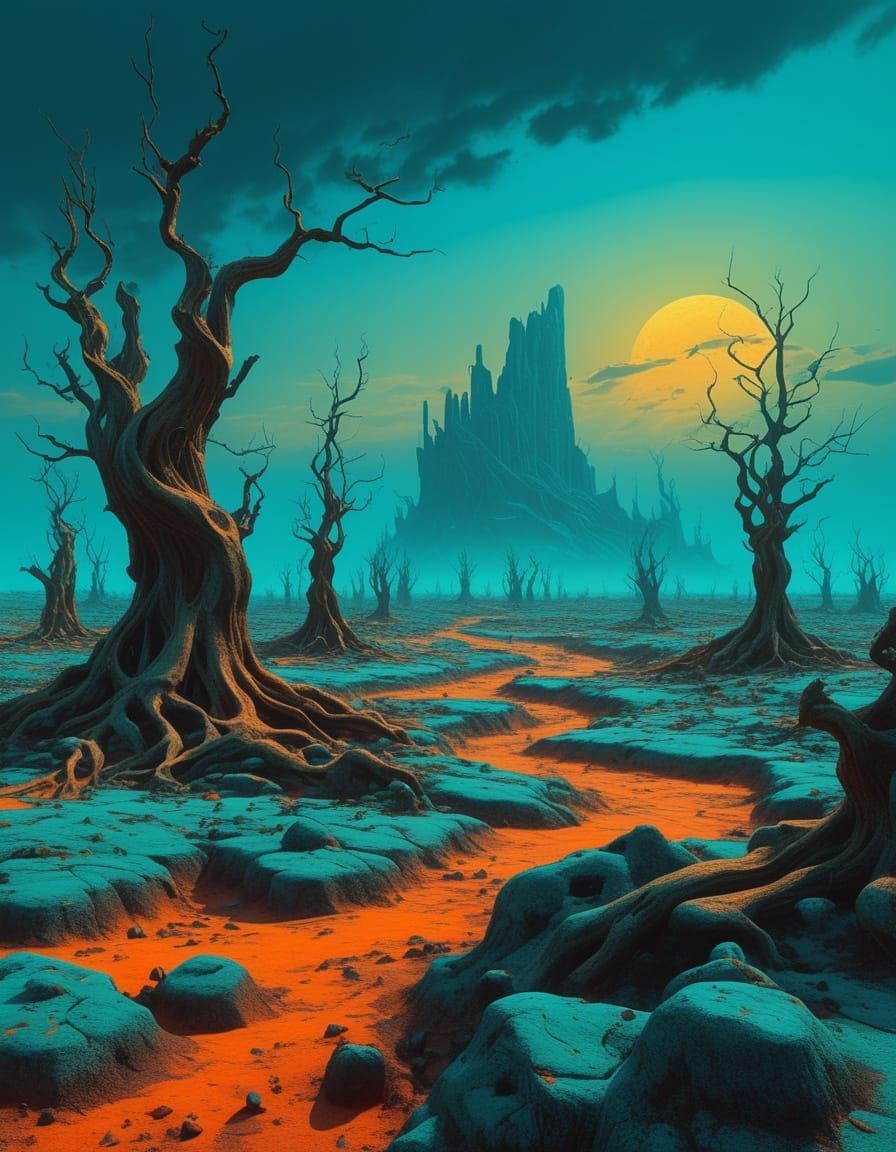 Surreal Desert Dreamscape in Vibrant Pastel Hues