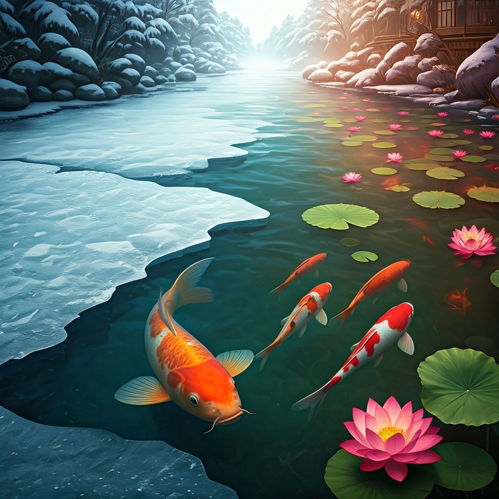 Koi Pond: Summer and Winter in Detailed Matte Painting