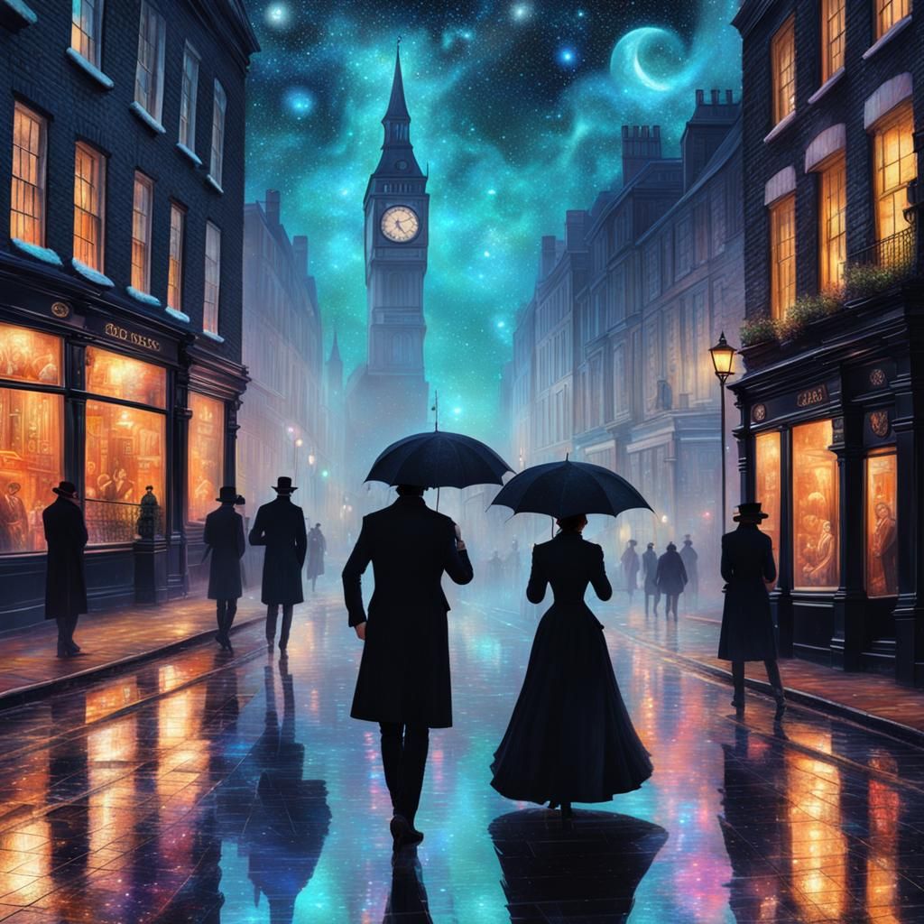 Misty 1880s London Street Scene with Couples