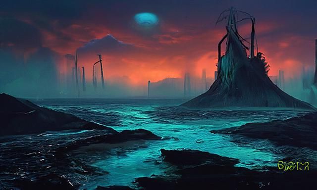 Bioluminescent Horror Landscape in HDR