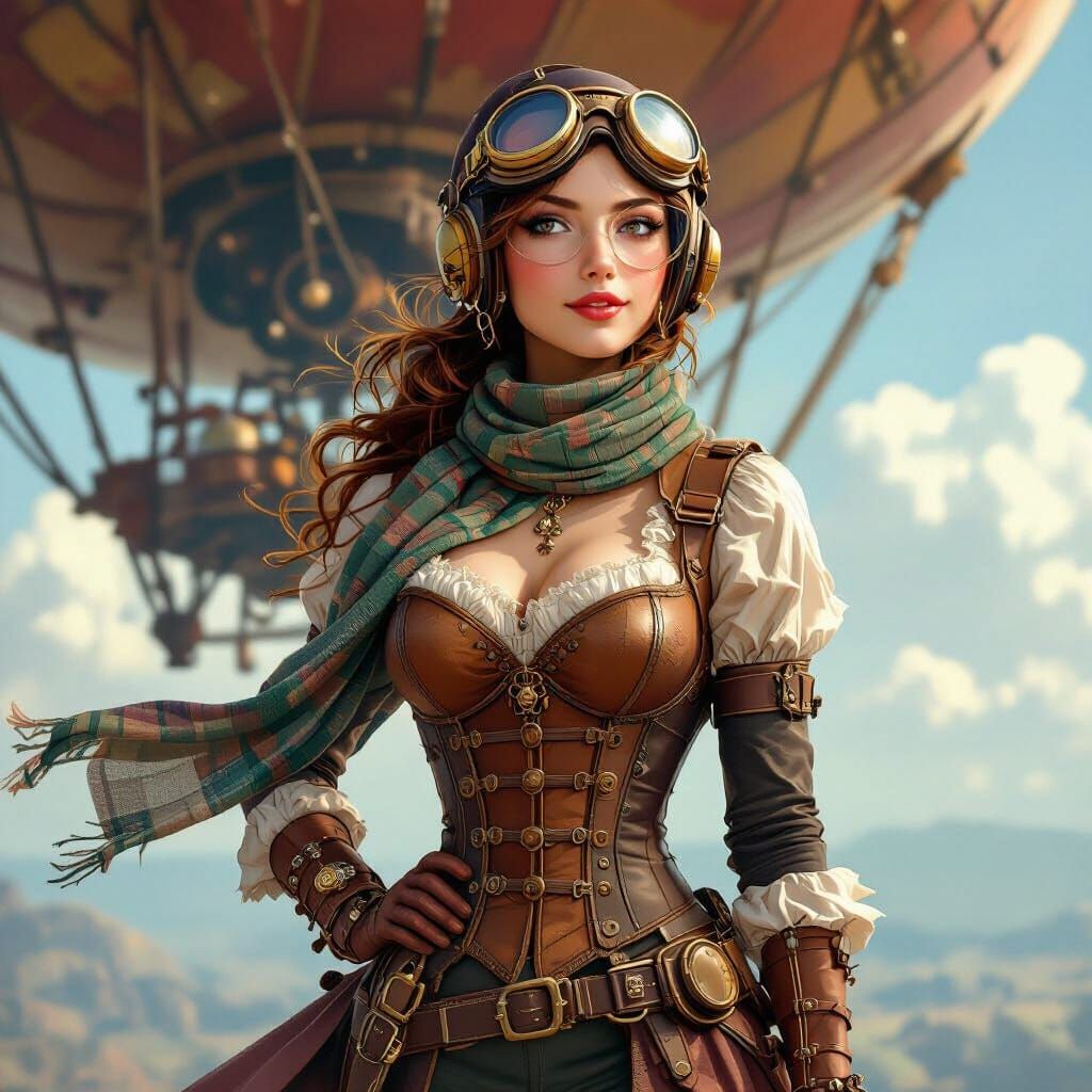 Steampunk Aviator and Her Airship