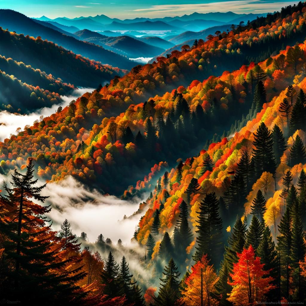 Smoky Mountains Autumn View: Hyperdetailed Concept Art