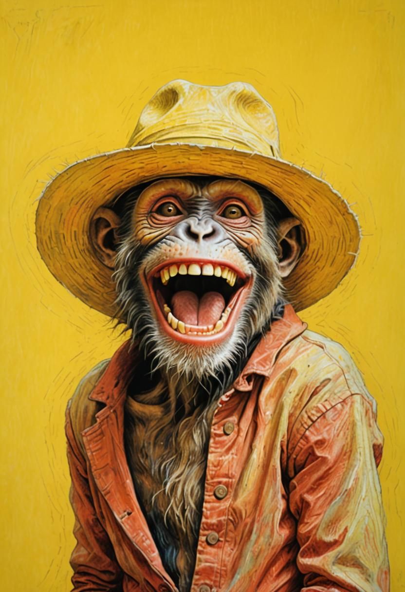 Monkey in Hat: Expressionistic Chalk Art