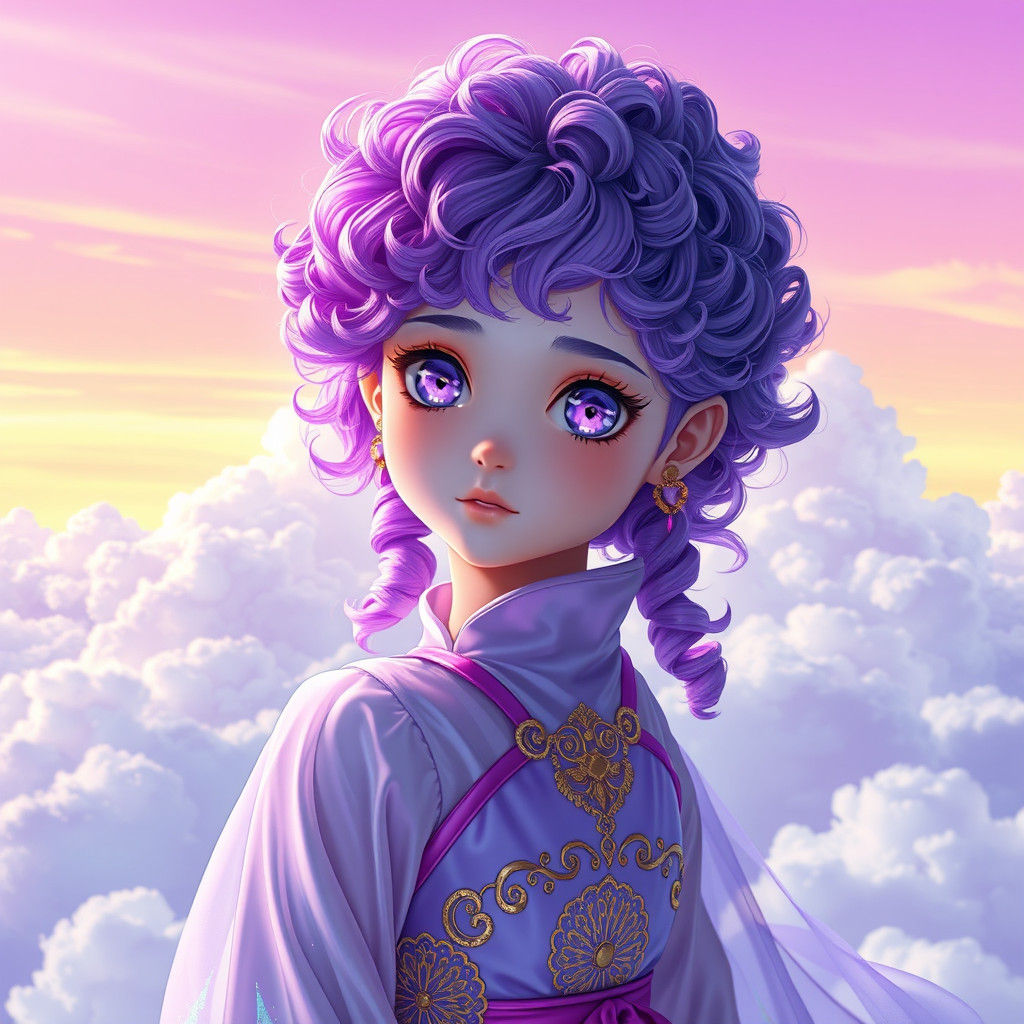 Anime Girl with Purple Hair and Ombre Sky
