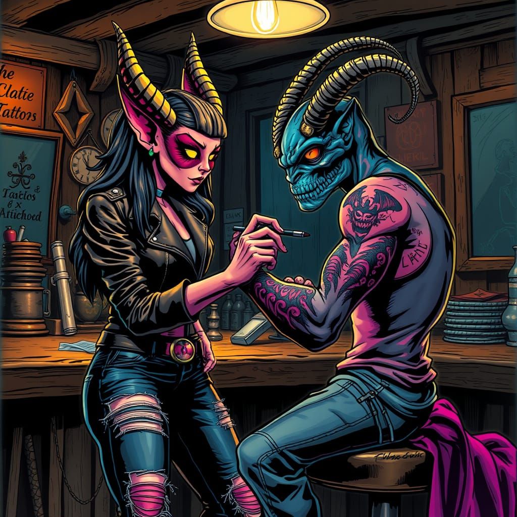 Harpy Tattoo Artist Inks Cyclops: Fantasy Art