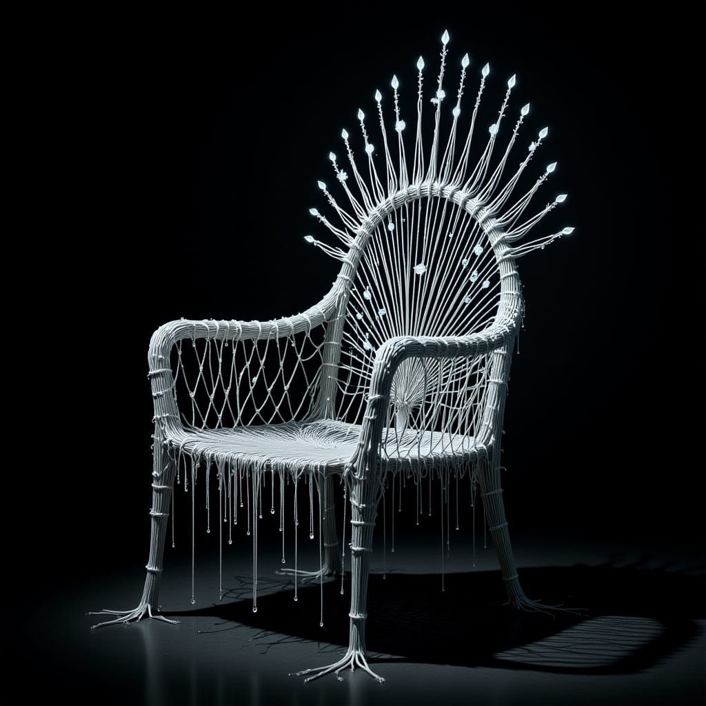Fantastical Spider Silk Throne with Jewel-Like Water Droplet...