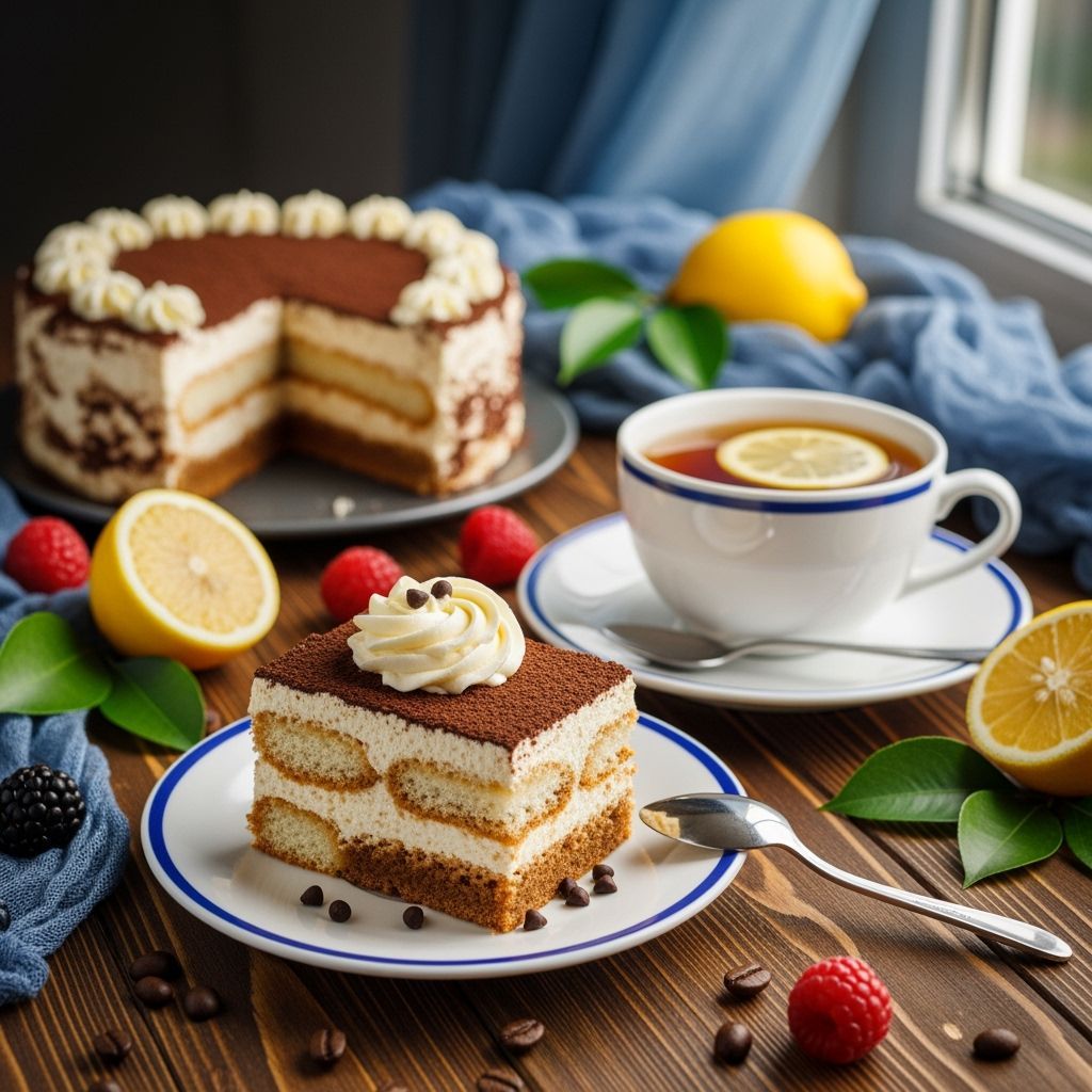 Decadent Tiramisu Cake on Saucer with Coffee Beans