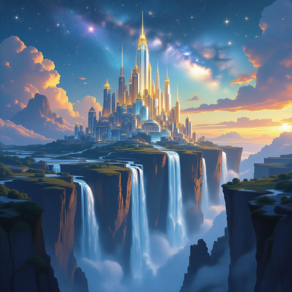 Crystal City Above the Clouds in Digital Art Style