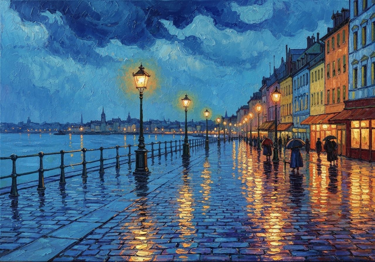 Rainy Cityscape in Impasto Style