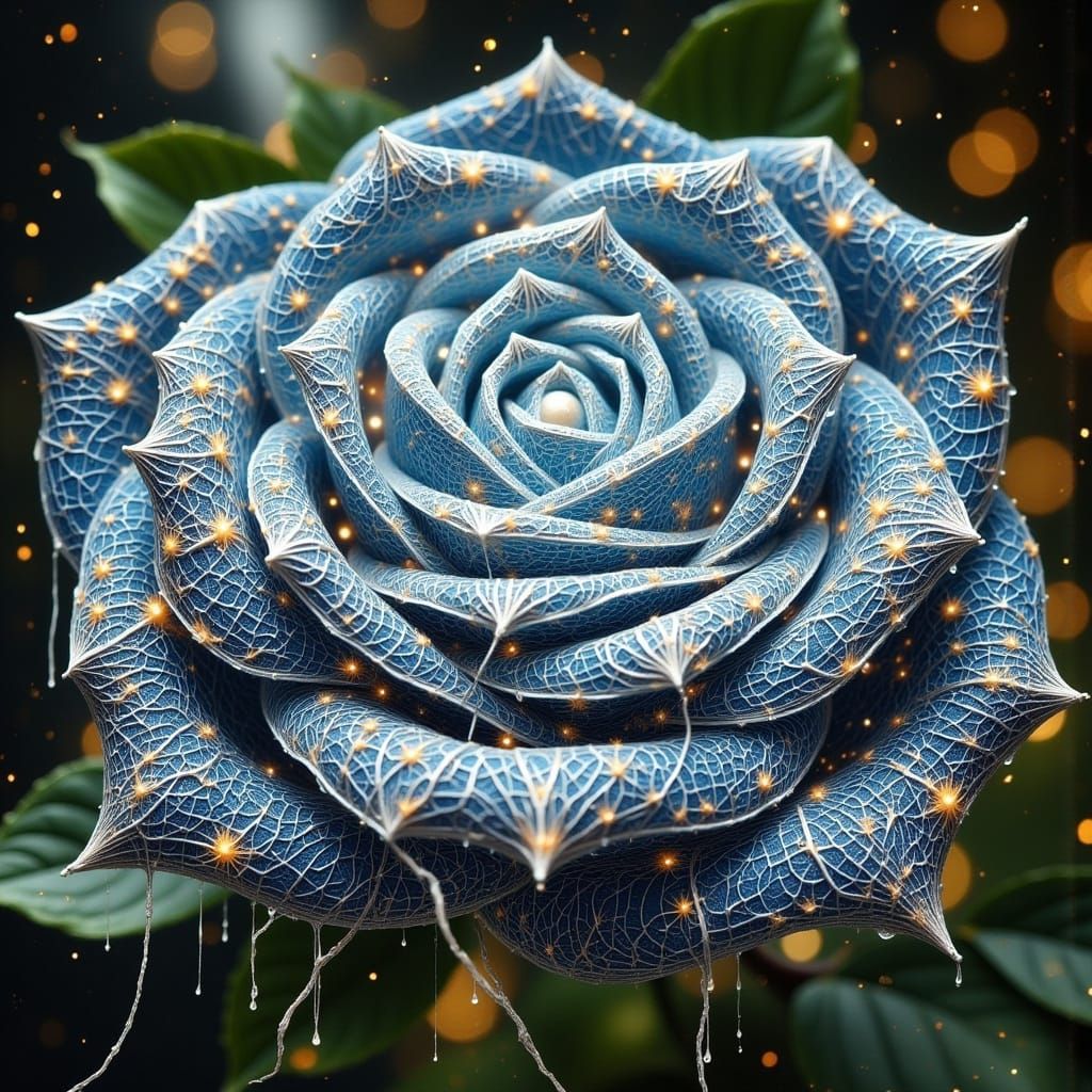 Spider Web Rose Blooming with Glowing Strands