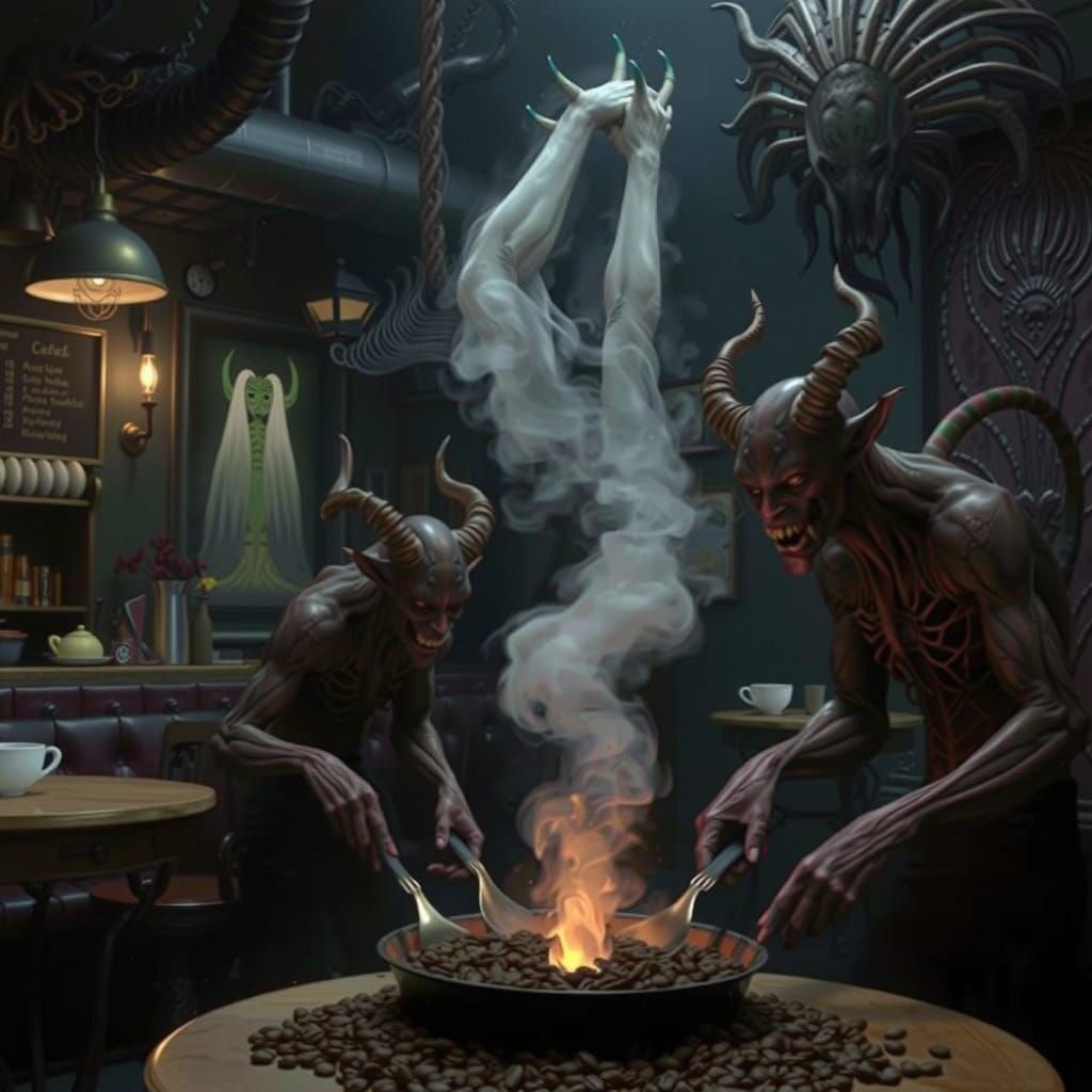 Demons in Mystical Cafe with Hellish Flames