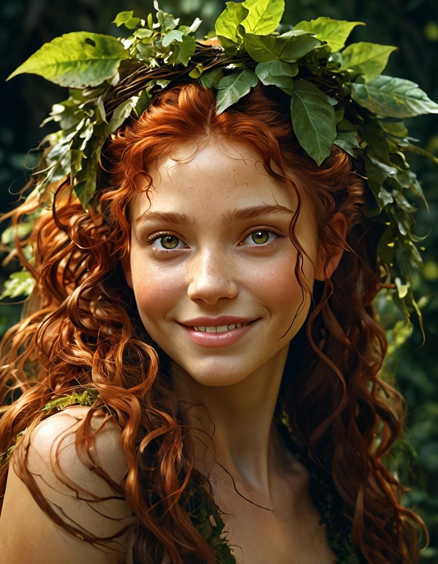 Detailed Digital Portrait of Smiling Dryad