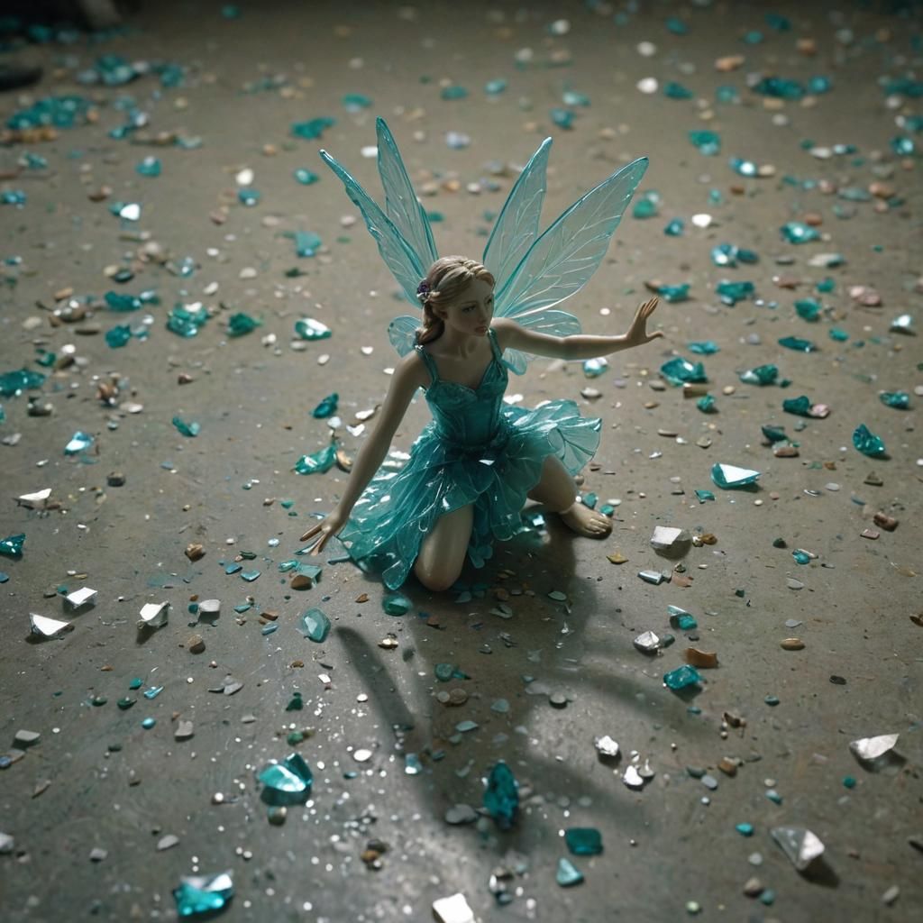 Glass Fairy Statuette Shatters: Cinematic Film Still